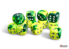 Gemini Green-Yellow/silver 16mm d6 Dice Block (12 dice) - CHX26654